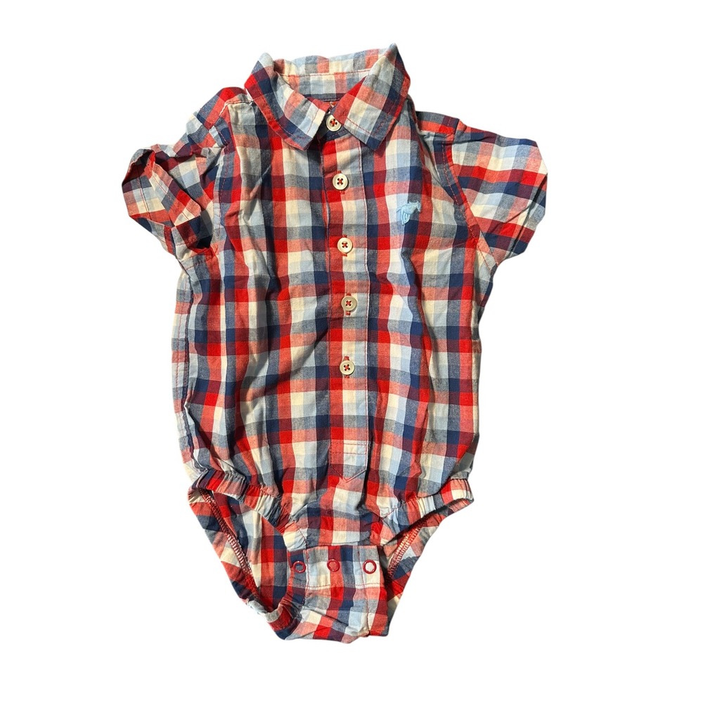 Wrangler Baby Boy Clothes Plaid Shirt Bodysuit Size 6-9M Short‎ Sleeve